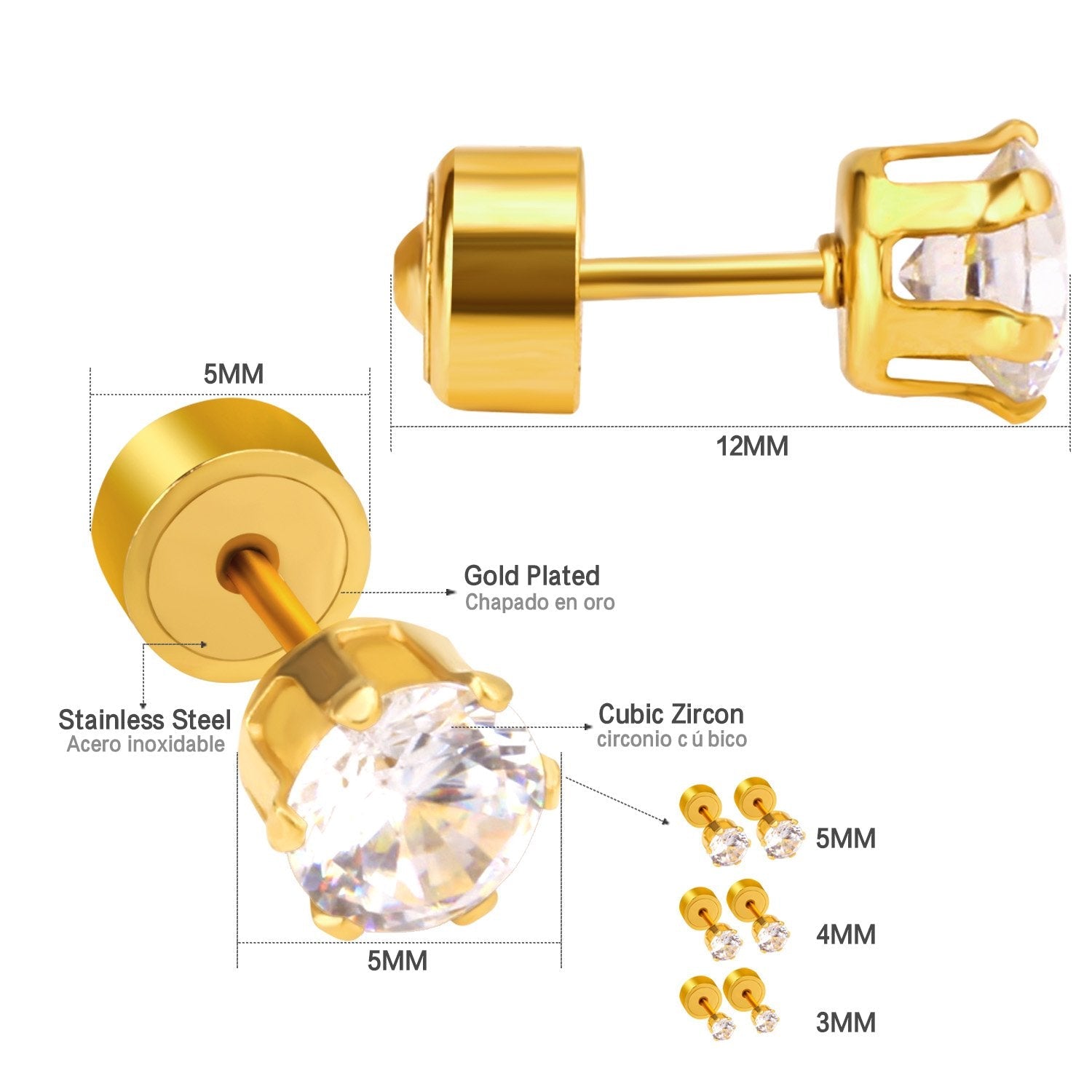 Ronde zirkonia piercing oorbellen