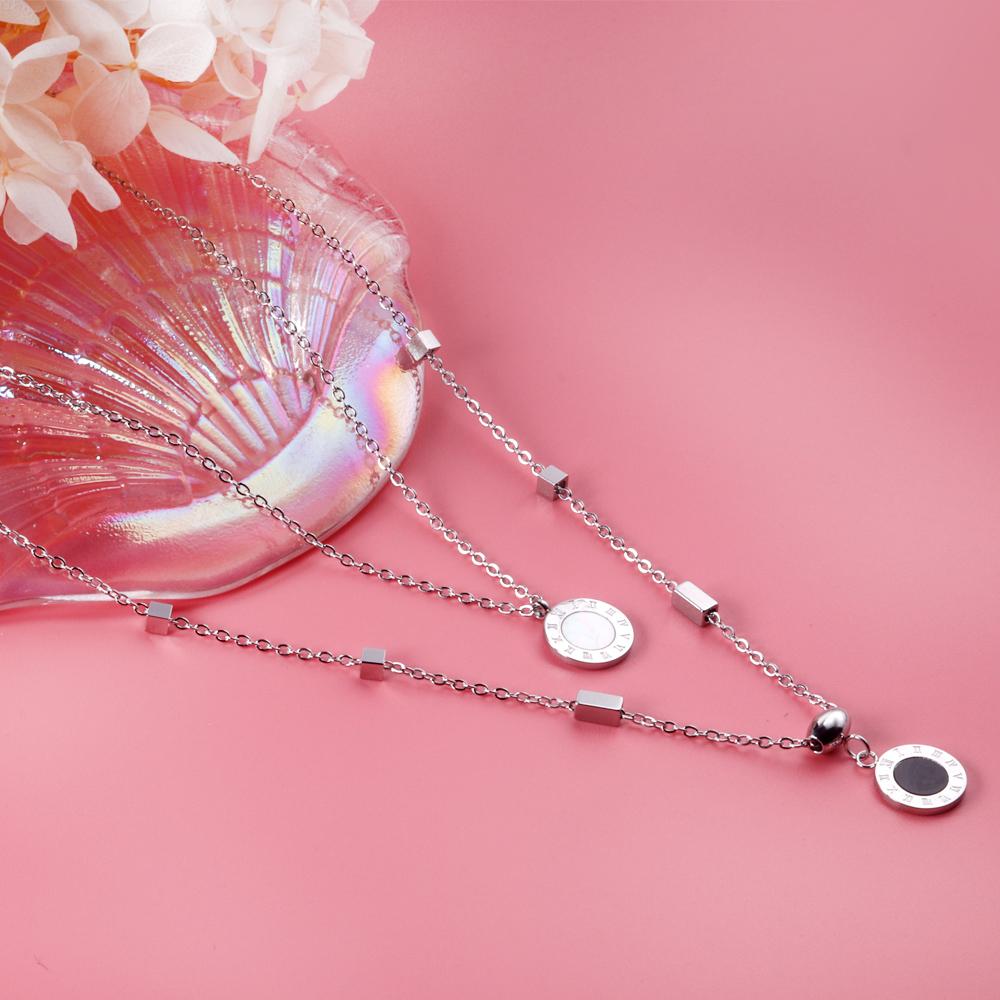 Romantische dubbele hanger met Romeinse cijfers ketting 