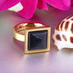 Gold-Tone Couples Ring Set with Black Opal