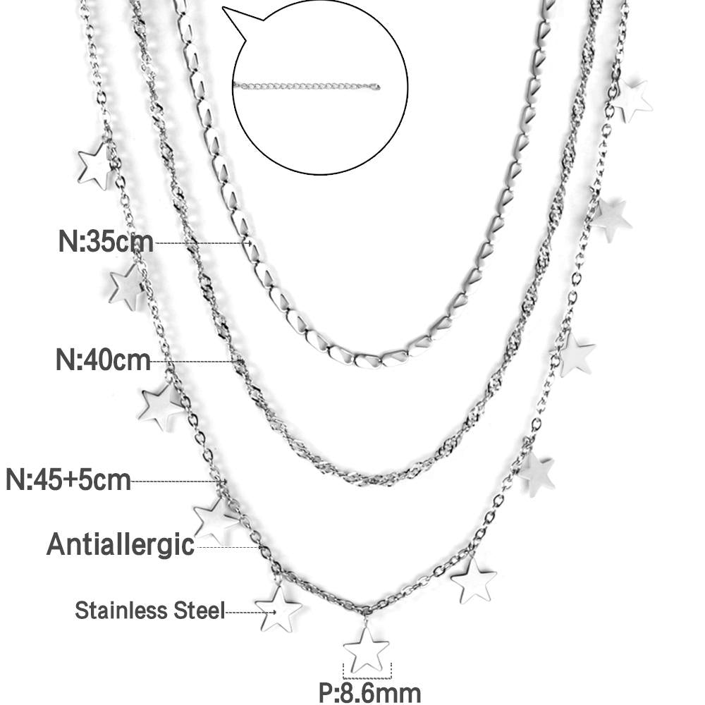 Drievoudige ketting met sterbedels 