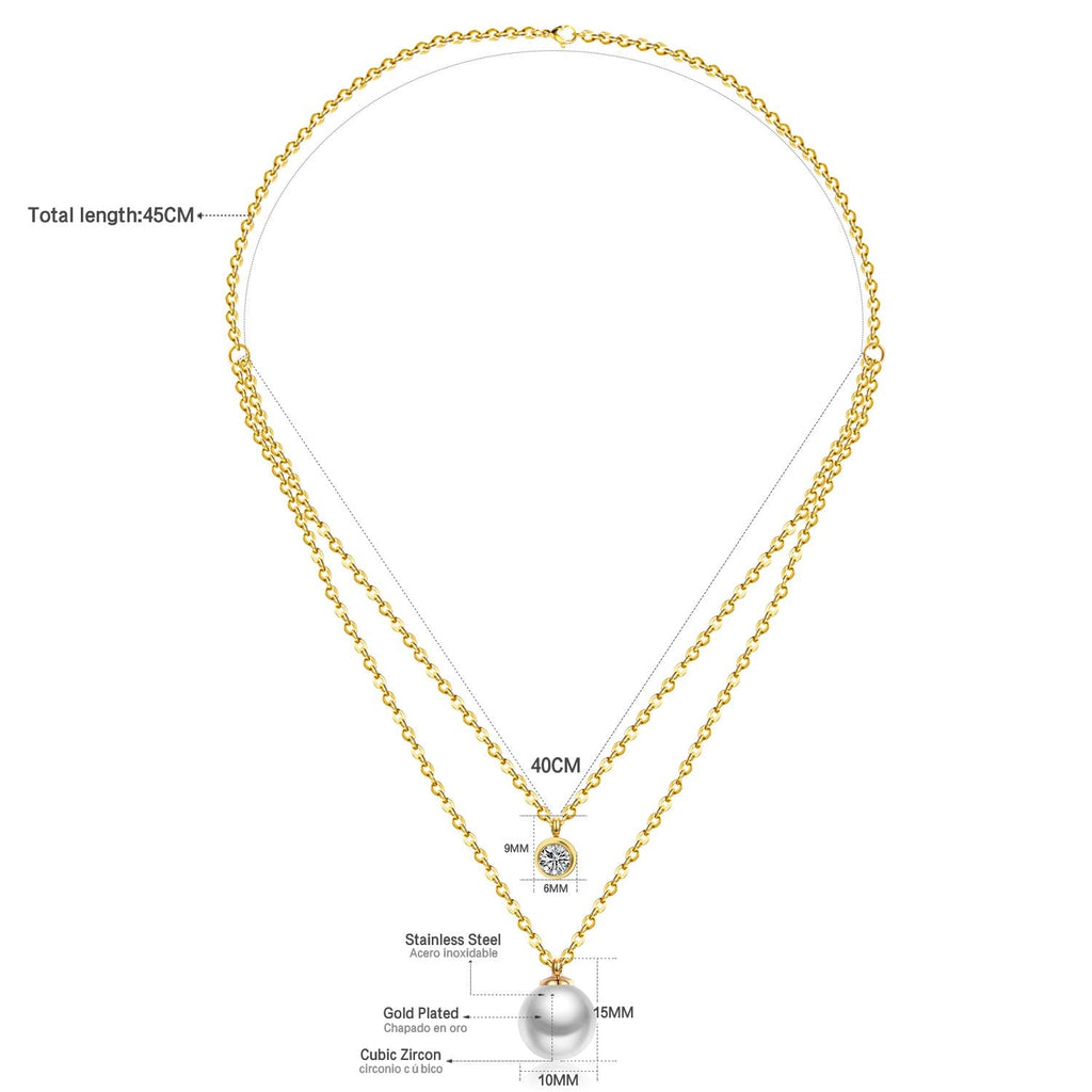 Dubbele schakelketting choker ketting met parel hanger 