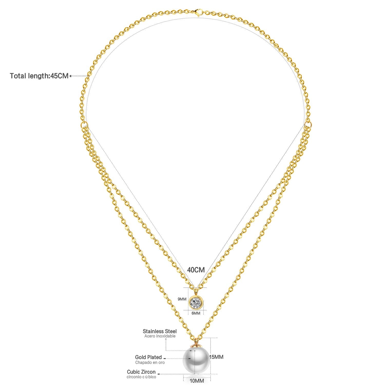 Dubbele schakelketting choker ketting met parel hanger 