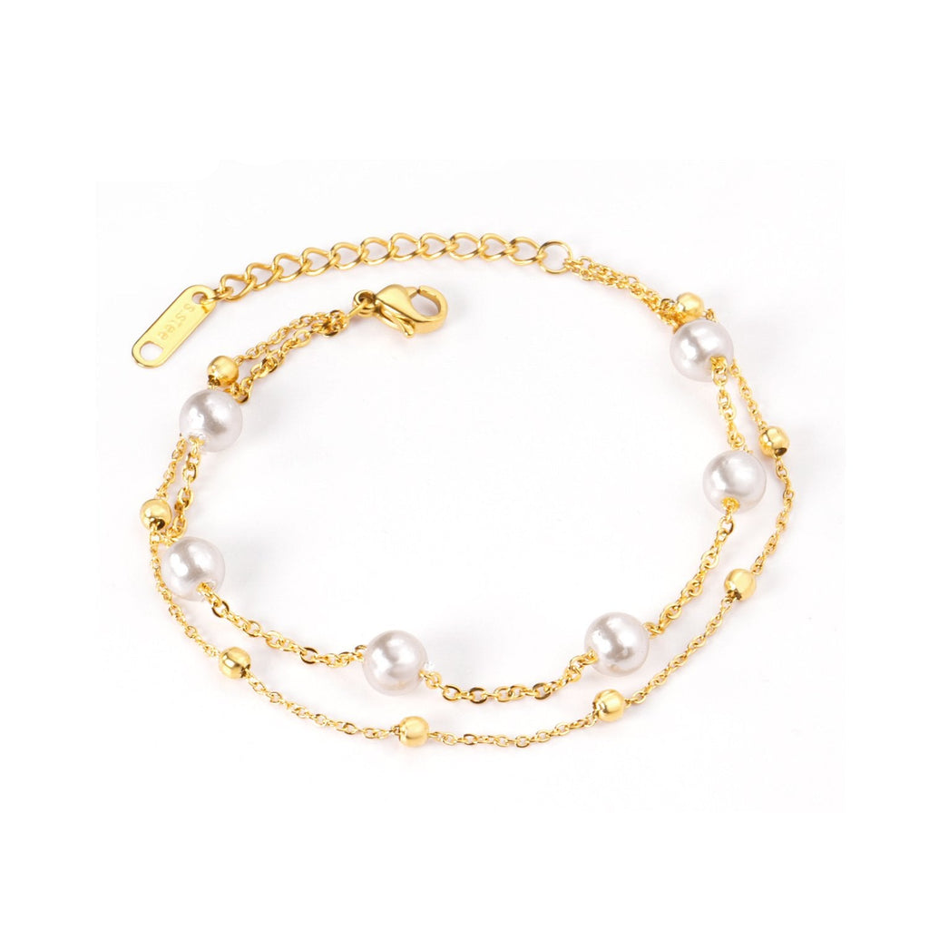 Gold Color Steel Ball & Imitation Pearl Bracelet