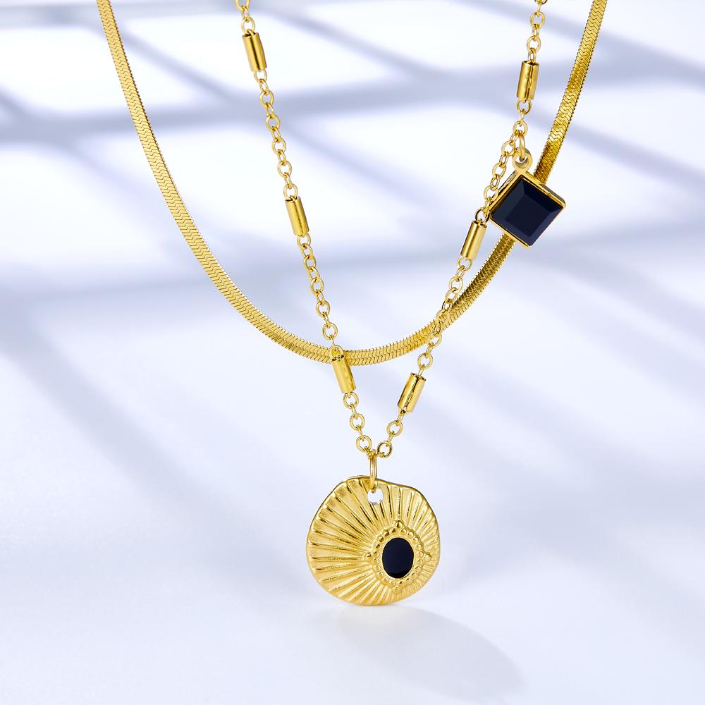 Double Layer Shell & Black Drip Oil Necklace