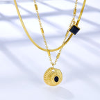 Double Layer Shell & Black Drip Oil Necklace