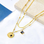 Double Layer Shell & Black Drip Oil Necklace