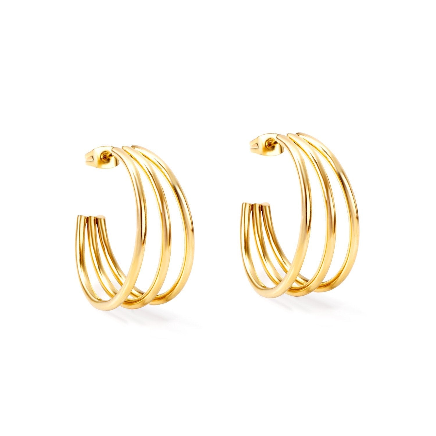 Gold Round Circle Hoop Earrings by The JCS Jewelry — PVD gold-coated stainless steel hoops, hypoallergenic, tarnish-resistant, and water-resistant