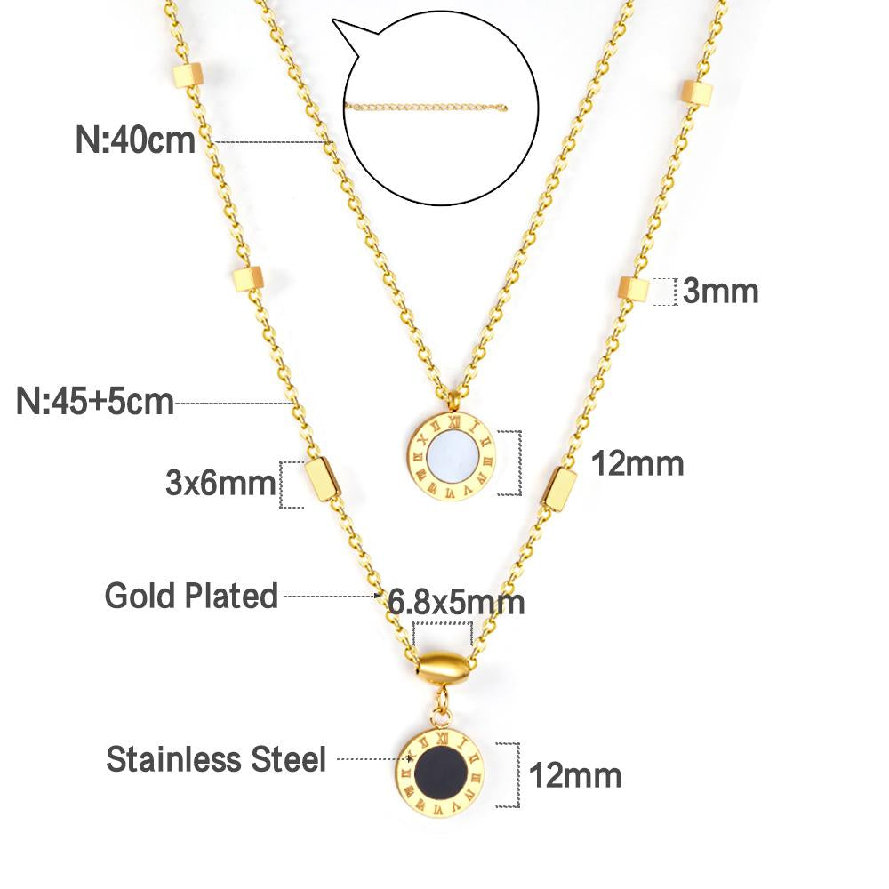 Romantische dubbele hanger met Romeinse cijfers ketting 