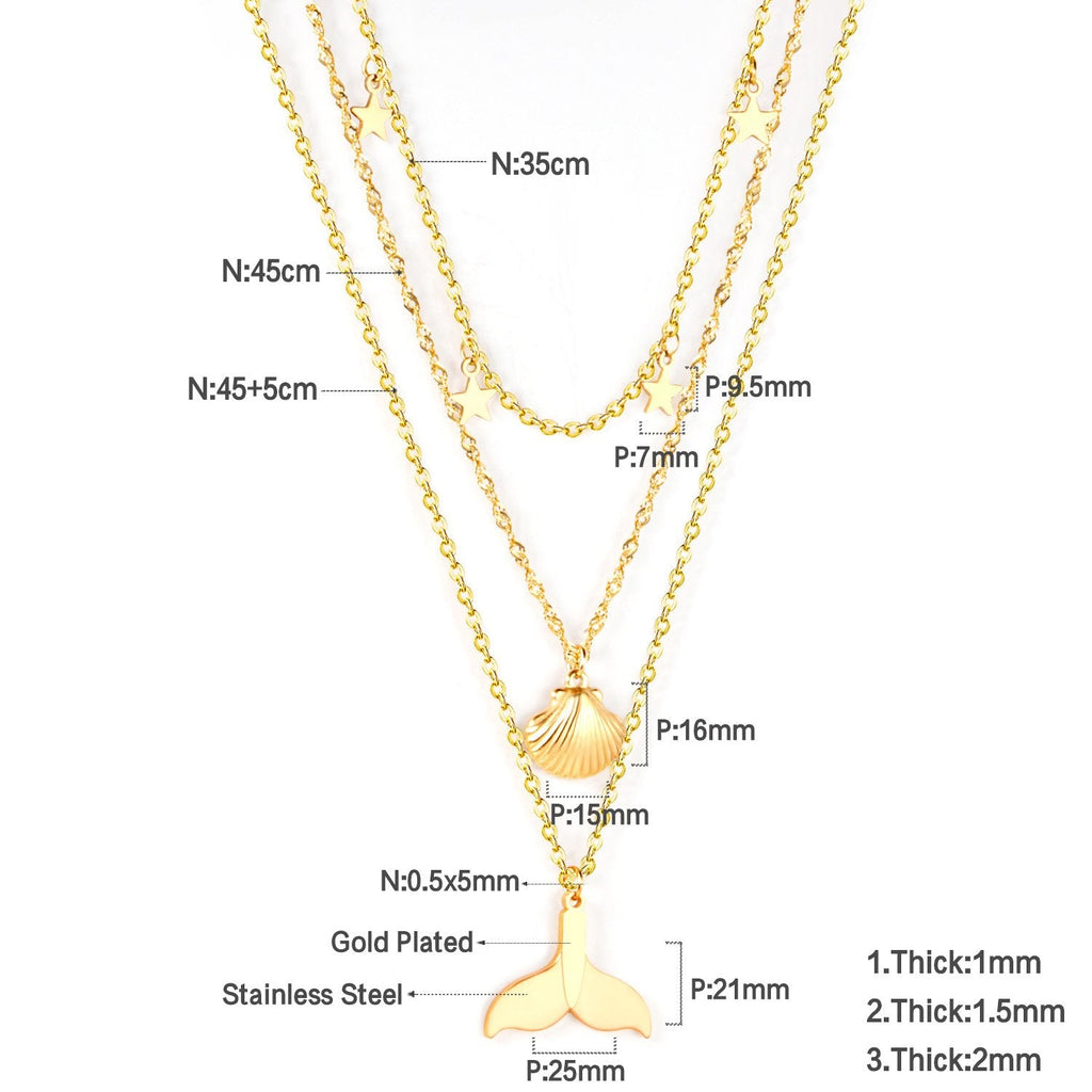 Schelpvisstaart &amp; Ster Meerlaagse Ketting