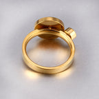 Gold-Tone Black Stone Ring with Cubic Zirconia