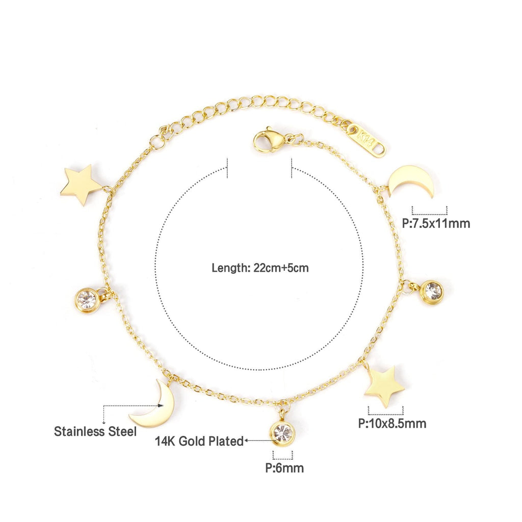 Moon Star Cubic Zirconia Pendant Bracelet
