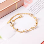 Gold Color Steel Ball & Imitation Pearl Bracelet