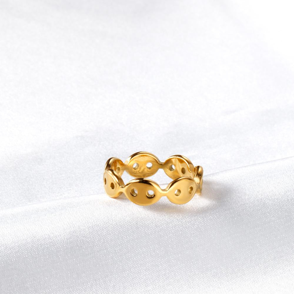 Goudkleurige geometrische ring van roestvrij staal 